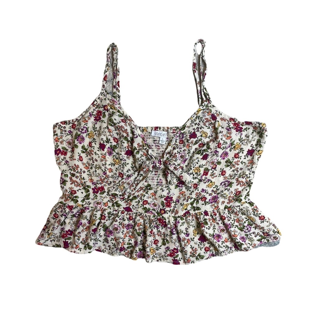 Patrons Of Peace Women's Floral Keyhole Ruffle Tank Top L